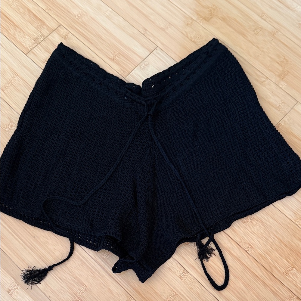 Good American Black High Waist Crochet Shorts